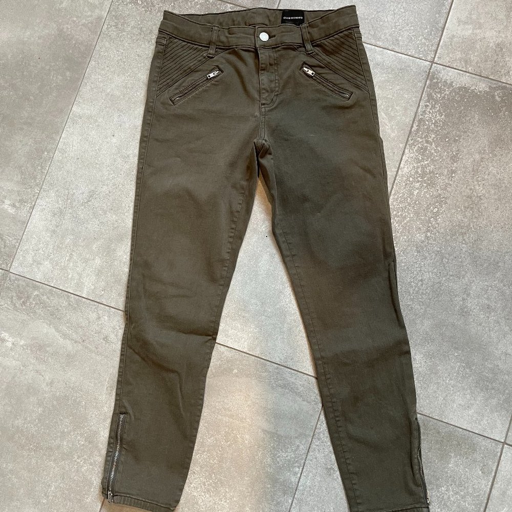 Club Monaco Women's Skinny Zipper Hem Jeans Army Green Size 8